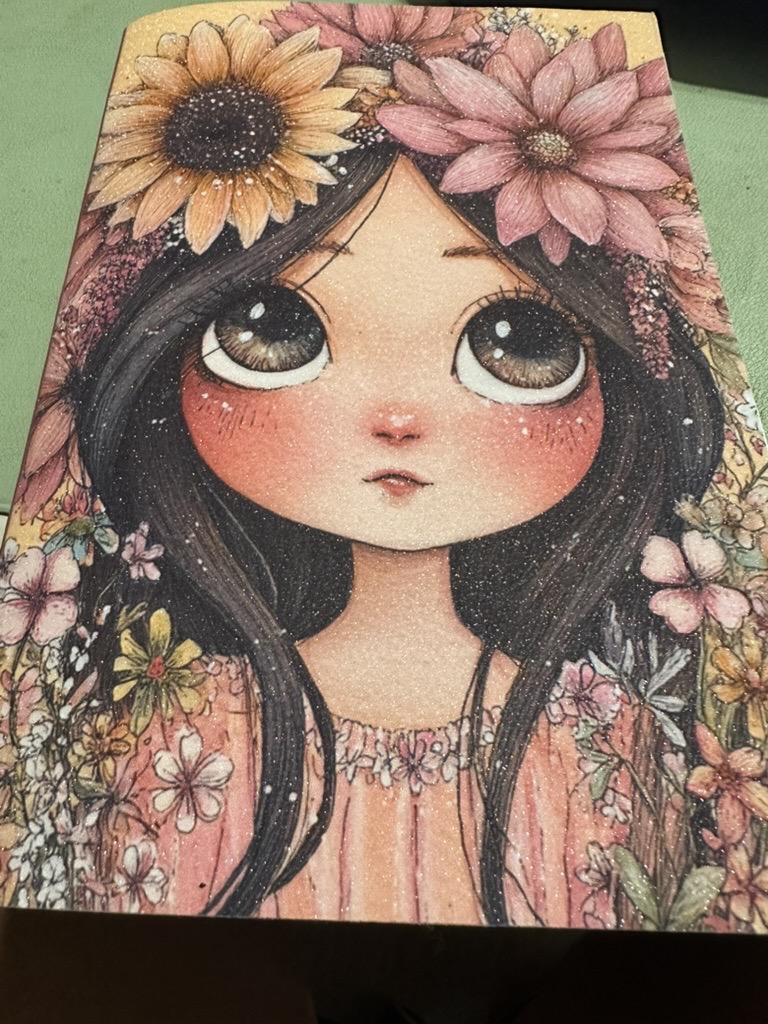 Finished HEARTPRINTS preschool notebook with a floral character cover